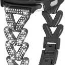 Bling Band with Case Compatible for Samsung Galaxy Watch 8 40mm 44mm, Women Diamond V-Shaped Metal Bracelet Rhinestone Strap with Protector Case(Black, 44mm)
