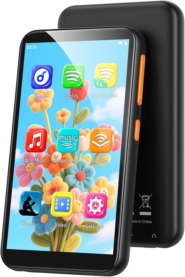 AGPTEK 80GB MP3 Player for Kids with Bluetooth and WiFi, T07S 4'' Music Player with Parental Controls, Spotify Kids, Up to 512GB, Black