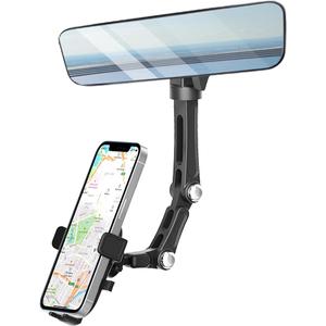 Karmus Rear View Mirror Phone Holder, Rearview Mirror Phone Holder for Car, Rotatable and Retractable Car Phone Holder Mount, Car Truck Essentials Accessories Compatible with All Cell Phones