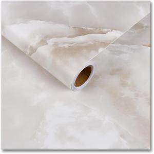 CRE8TIVE Large Size 24"x354" Beige Cloudy Marble Contact Paper Peel and Stick Marble Wallpaper for Kitchen Countertop Peel and Stick Renter Friendly Self Adhesive Vinyl Roll for Bathroom Bedroom Walls