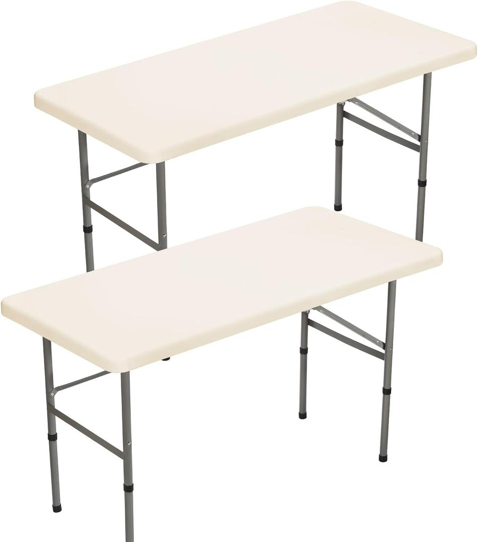 BDDC 2 Pack Rectangle Fitted 4ft Table Cover 24" x 48" Stretchy Spandex Ivory Table Cloth, Washable & Wrinkle-Resistant Tablecloth for Tables, Indoor/Outdoor Picnics, Patios & Events