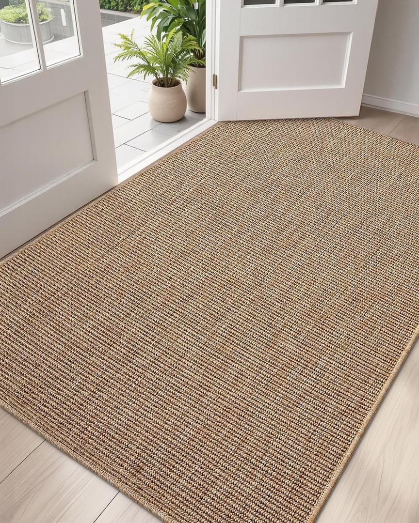 DEXI Dirt Trapper Door Mat, 48x72 Washable Doormat, Dirt Resistant and Absorbent, Easy Clean Low-Profile Floor Rugs for Entryway, Front Door, and Inside Entrance, Beige
