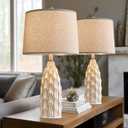Ceramic Table Lamps Set of 2, 23.75" Modern Farmhouse Bedside Lamp - Cream Nightstand Lamps for Bedroom, Boho Living Room End Tables, Small Office Desk Lamp Decor