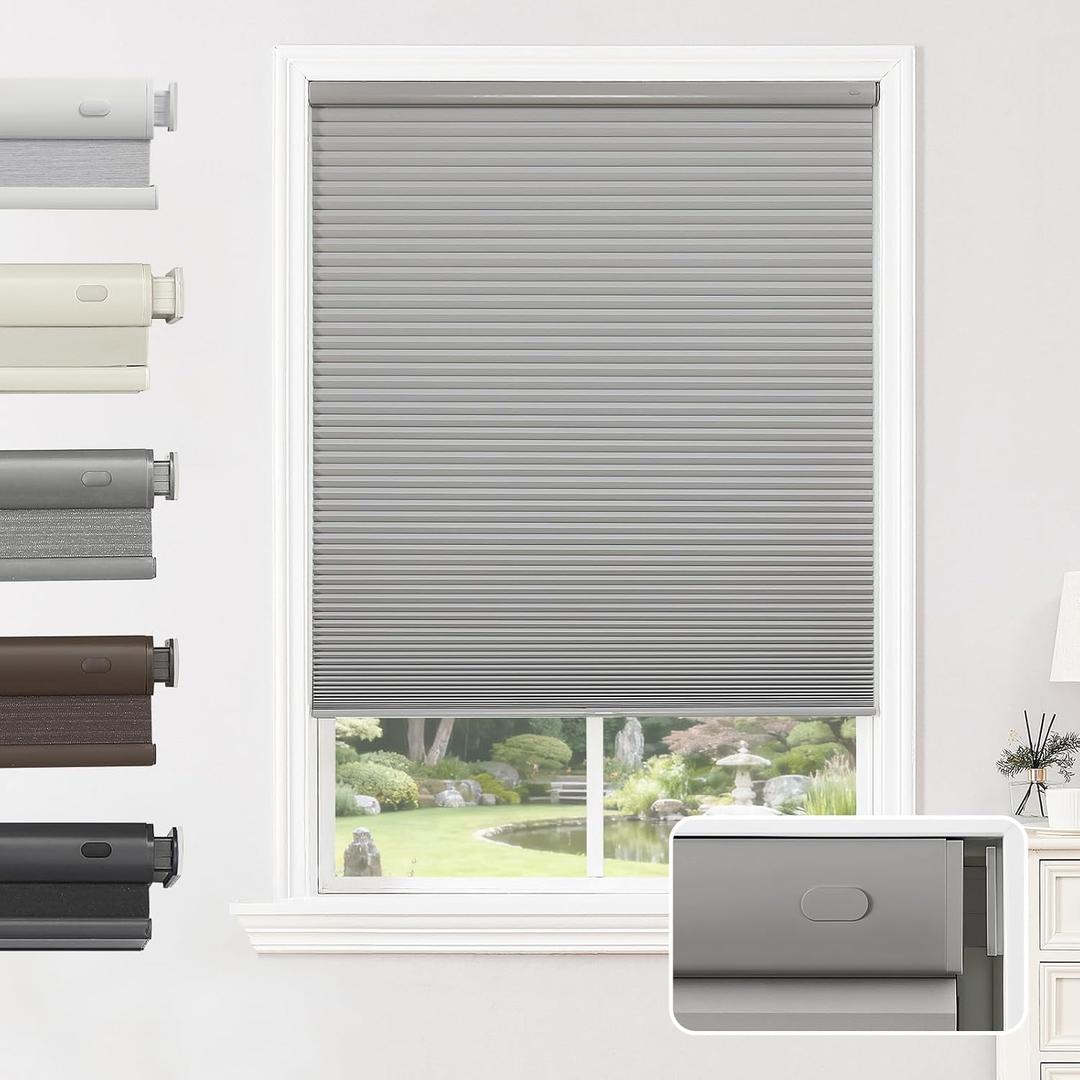 Joydeco No Tools No Drill Window Blinds for Indoor Windows, Blackout Shades Cellular Shades Cordless, No Drill Blinds for Windows, Window Shades for Home, Bedrooms, Doors (Grey, 22" W x 64" H)