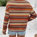 SOLY HUX Women's Long Sleeve T Shirt Boho Chevron Print Crew Neck Drop Shoulder Casual Fall Tops (XL)