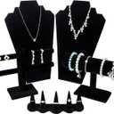 5 Packs Black Velvet Jewelry Display Sets, Jewelry Displays for Shows, Watch Necklace Bracelet Organizer Ring Finger Holder Earring Stand Display for Women Girl Home Bedroom