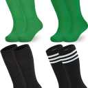 Century Star 4 Pairs Kids Child Soccer Socks Toddler Cotton Soccer Socks Stripes Knee High Soft Tube Socks Boys Girls (L)