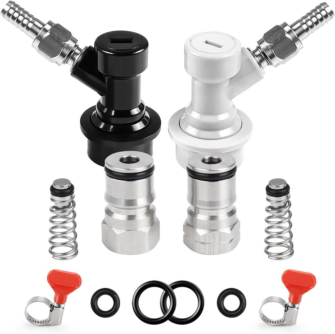 Ball Lock Keg Post Quick Disconnect Set, Corny Keg Connectors, 1 Pair Homebrew Stainless Corny Keg Post 19/32-18 Female Thread Keg Gas Liquid Post and 1 Pair Keg Post Fittings with Hose Clamps