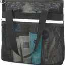 Mesh Shower Caddy Portable with Zipper & 2 Pockets - Quick Dry Shower Caddy Hanging for Travel Gym Camp Beach - Organizer Bag Bathroom Essentials for College Dorm (Zipper Closure - Black)
