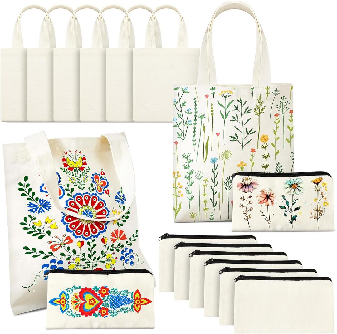 Amylove 24 Pcs Mini Blank Bag Bulk Include Blanks Small Tote Bag Blanks and Small Make up Bags for Sublimation Painting DIY (8.5 x 8,Natural Color)