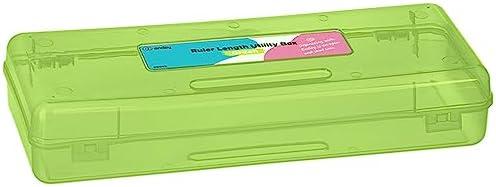Enday Pencil Box Green, Storage Organizer Utility Box, Multipurpose Long Ruler Length School Office Supplies Plastic Pencil Case for Kids & Adults, 1PK