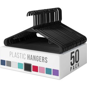 Plastic Hangers 50 Pack Black - Clothes Hangers - Makes The Perfect Coat Hanger and General Space Saving Hangers for Closet and New Apartment Essentials - Percheros Ganchos para Colgar Ropa Hangars