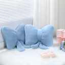 Beeveer 2 Pcs Blue Bow Pillow Faux Fur Blue Throw Pillows Soft Furry Coquette Decorative Cushion Cute Plush Bow Decor for Xmas Girls Home Room Bed Sofa Couch Car Gifts, 12 * 16 Inch