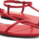 Athlefit Flat Sandals for Women Comfortable Buckle Strappy Sandals Pointed Open Toe Ankle Strap Sandals (Red)