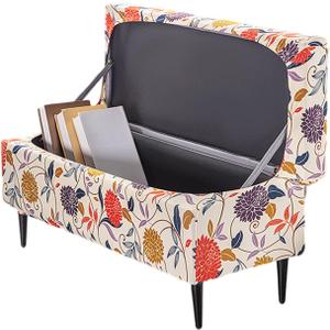 FUANGUI Ottoman Cover Slipcovers Rectangular Printed Folding Stretch Storage Bench Footrest Sofa Stool Covers Footstool Protector Cover with Elastic Bottom, Removable Washable,Large