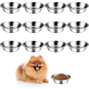 kathson 12 PCS Small Stainless Steel Dog Bowls, Replacement Metal Puppy Food Water Bowl Set Suit for Indoor Outdoor, Pet Feeding Dish for Small Animals Kitten, Dishwasher Safe (4.3 in)