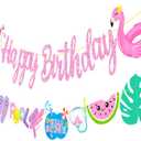 Pool Birthday Party Banners 2Pcs Swimming Pool Party Cutout Banners Glitter Pink Hawaii Pool Party Garlands Baby Shower Decorations Hello Summer Pool Supplies for Girls