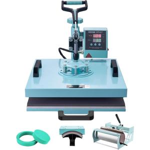VEVOR Heat Press 15x15 inch, 5 in 1 T-Shirt Cap Hat Mug Press, Combo Tumbler Heat Press for plate Sublimation, Green