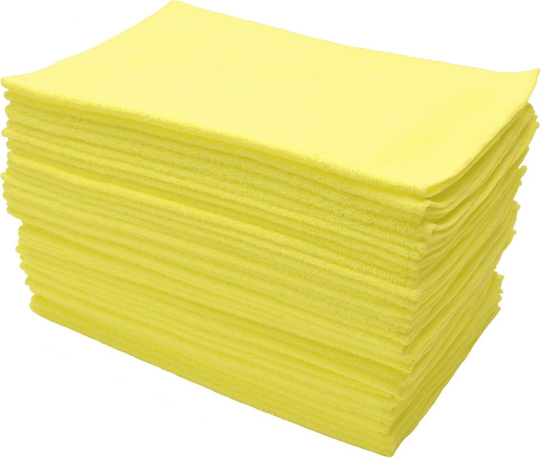 Eurow 300 GSM Microfiber Cleaning Cloths, Soft, Streak-Free, Lint-Free, Ultra Absorbent, Reusable Towels for Auto Detailing, Home Cleaning, Kitchen, Glass, Electronics, 12x16in, 36-Pack, Yellow