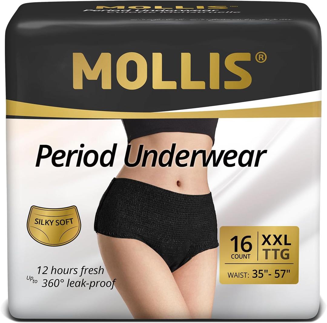 MOLLIS Disposable Period Underwear for Women, Postpartum Panties, Maternity Knickers Heavy Flow Leak Proof, Black (XX-Large, Count, 16)