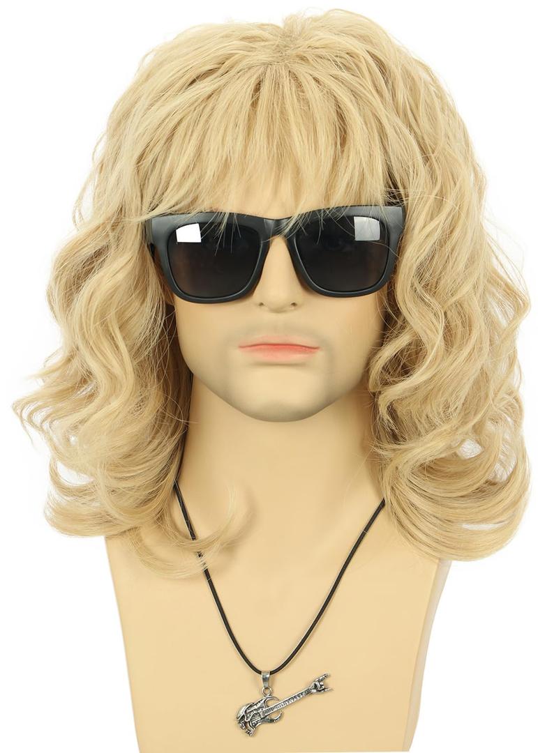 VGbeaty 70s 80s Punk Rocker Party California Wig Men Women Long Wave Light Blonde Halloween Costume Cosplay Wig