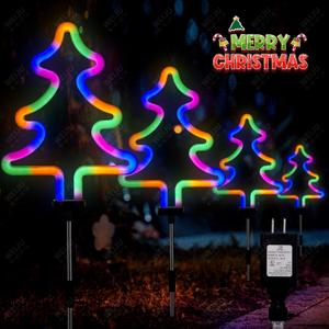 BlcTec Christmas Decorations Outdoor, 4PCS Neon Christmas Lights with Stainless Steel Stakes, Waterproof Xmas Tree Stakes Lights for Garden, Patio, Yard Outdoor Christmas Decorations, Multicolor