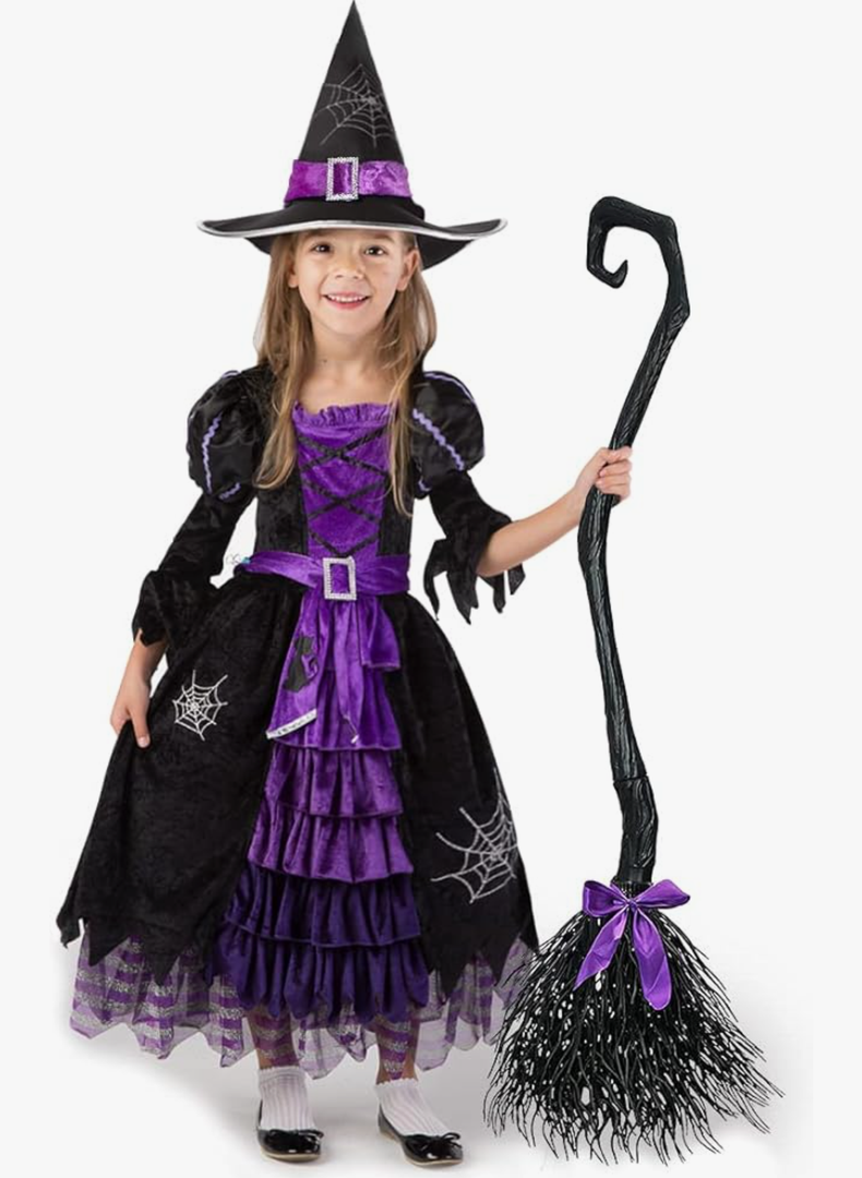 Spooktacular Creations Fairytale Witch Cute Witch Costume Deluxe Set with Broom for Girls, S