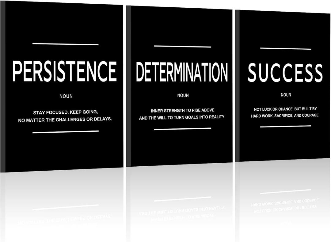 LMGOV Motivational Office Wall decor for Men, 12" x16" Success Wall Art for Bedroom, Black and White Canvas Painting for Bathroom, Positive Poster for Dorm, College, Gym (Persistence Determination and Success III)