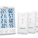 Geevon Indoor Outdoor Thermometer Wireless, 5-Inch Display Digital Hygrometer Thermometer Temperature Humidity Monitor with 3 Remote Sensors and Backlight, Battery-Powered(White)
