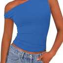 PRETTYGARDEN Women's Off The Shoulder Crop Top - Chic Asymmetrical Going Out Tops for Summer 2026, Slim Fitted & Breathable (Blue, L)