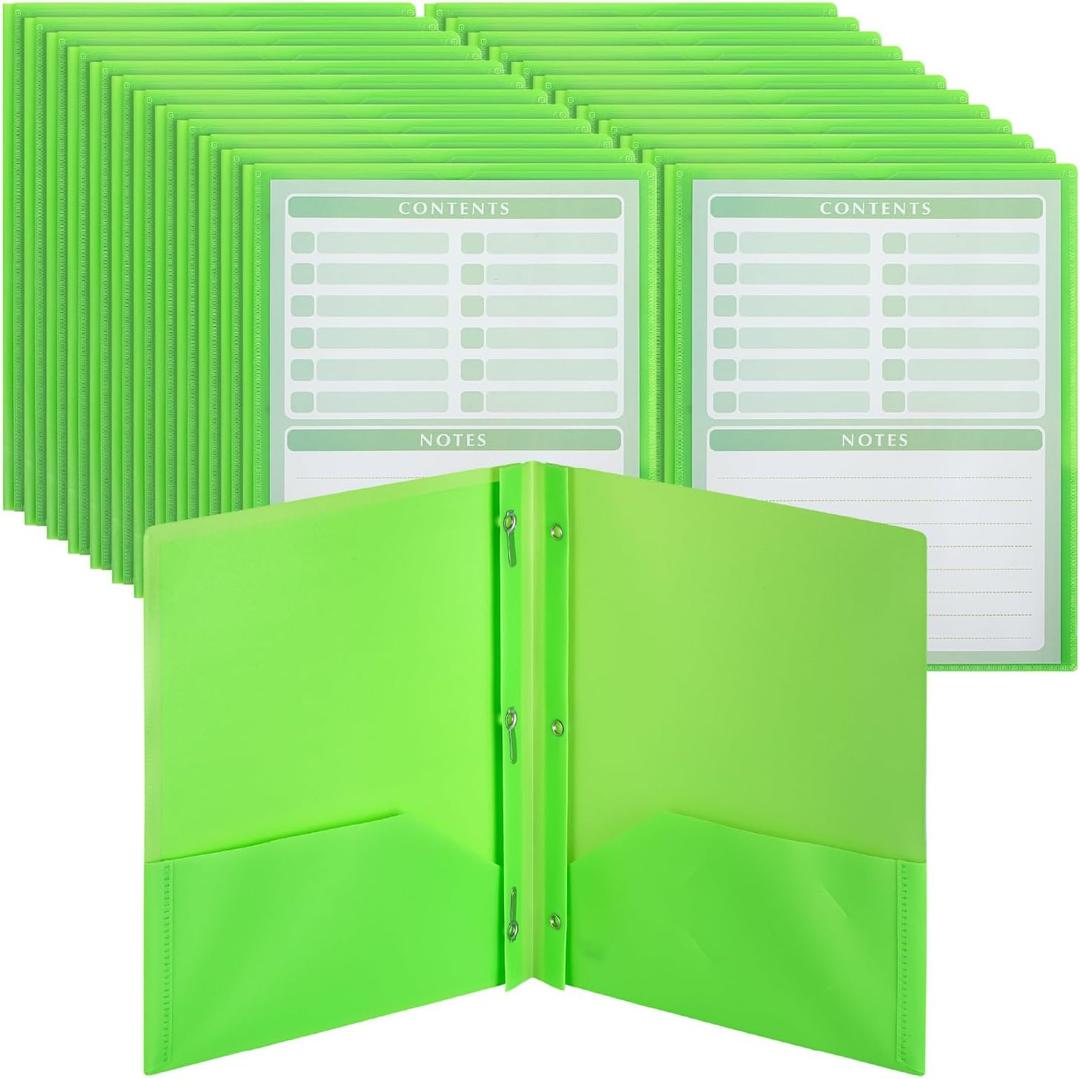 Mr. Pen- Plastic Folders with Pockets and Prongs, 24 Pack, Letter Size | Green, Flexible Plastic Folders with Prongs, Clear Front Pocket and Card Slot