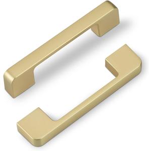 Haliwu 30 Pack Cabinet Handles Brushed Gold Cabinet Pulls 4 Inch Hole Center Drawer Pulls Modern Square Dresser Handles for Bathroom Kitchen Bedroom, Zinc Alloy