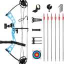 Junior Compounnd Bow Set for Youth & Kids,Beginners and Women Bow Draw Length 16"-28",Draw Weight 10-40Lbs,290fpsAdjustable (Blue Right-handed)