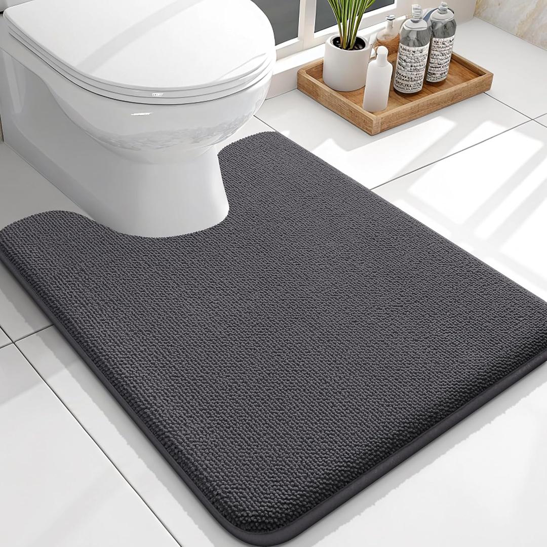 OLANLY Toilet Rugs U-Shaped 24x20, Extra Soft Absorbent Thick Memory Foam Contour Bathroom Rugs, Dry Quickly, Machine Washable, Non-Slip Toilet Bath Mat, Home Decor Accessories, Dark Grey