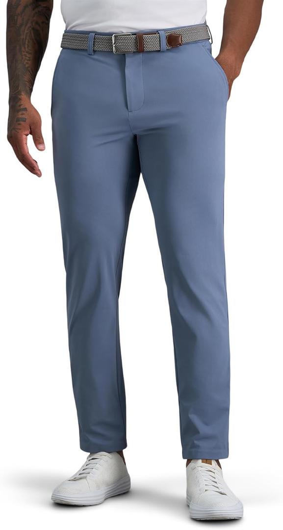 Haggar Mens Sport Travel Performance Athletic Fit Flat Front Stretch Casual Pant (Gray)