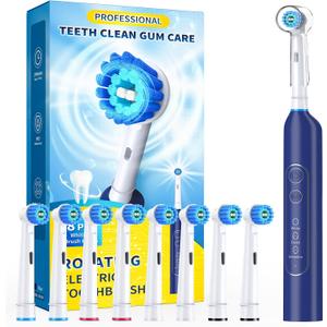 TEETHEORY Rotating Electric Toothbrush for Adults with 8 Brush Heads, Deep Clean Rechargeable Electric Toothbrush with 4 Modes and 2 Min Smart Timer, Last 30 Days and IPX7 Waterproof Blue