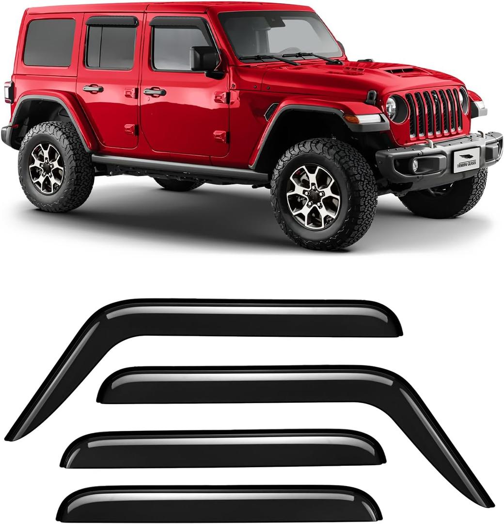 Voron Glass Tape-on Extra Durable Rain Guards for Jeep Wrangler JL 2018-2025/Jeep Gladiator 2020-2025, Window Deflectors, Vent Window Visors, 4 Pieces - 120103
