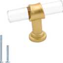 Goldenwarm 5 Pack Crystal Drawer Knobs Gold Cabinet Knobs Single Hole T Bar Lucite Acrylic Kitchen Hardware for Kitchen Cupboard Bathroom 2"/50MM Length, Matte Gold, 5