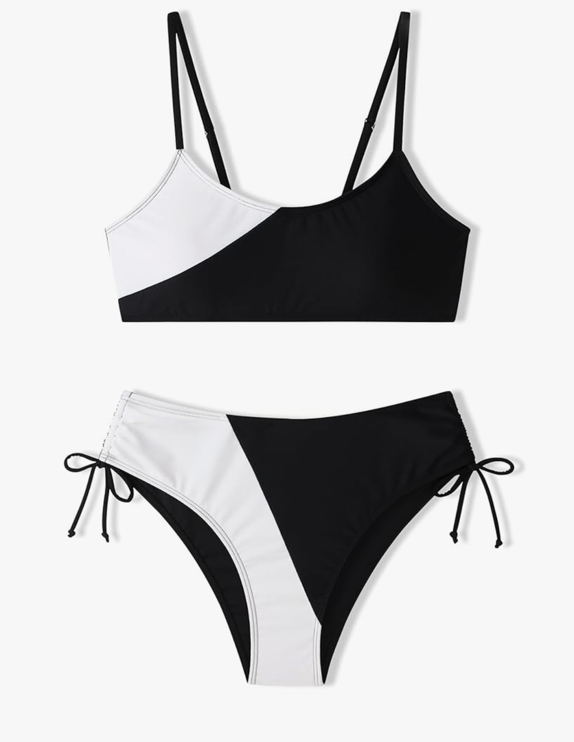 Girls Swimsuits Bikini Set 2 Pieces Color Block Bikini with Adjustable Shoulder Strap Girls Bathing Suit 9-10 Y