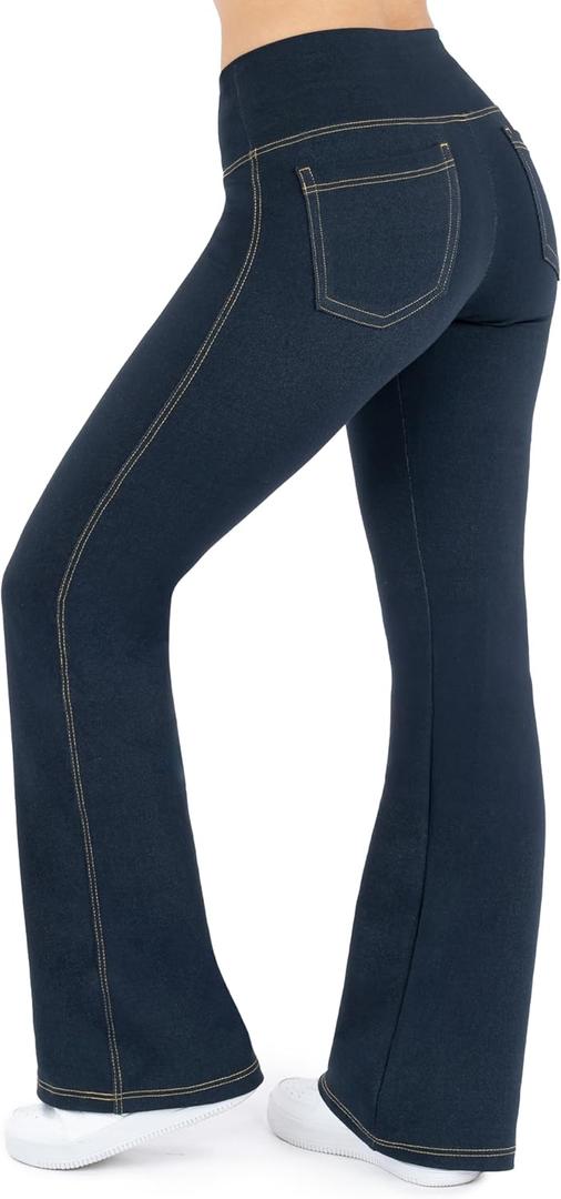 Nirlon Crossover Bootcut Jeggings for Women - Flare Leggings for Women Tummy Control Regular and Plus Size Jeggings (Large, Jeans)