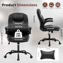Executive Office Chair PU,Leather Office Chair with Wheels,360° Swivel Rolling Chair with Padded Arms,Ergonomic Computer Chair with Lumbar Support for Short People Use(Black), Standard