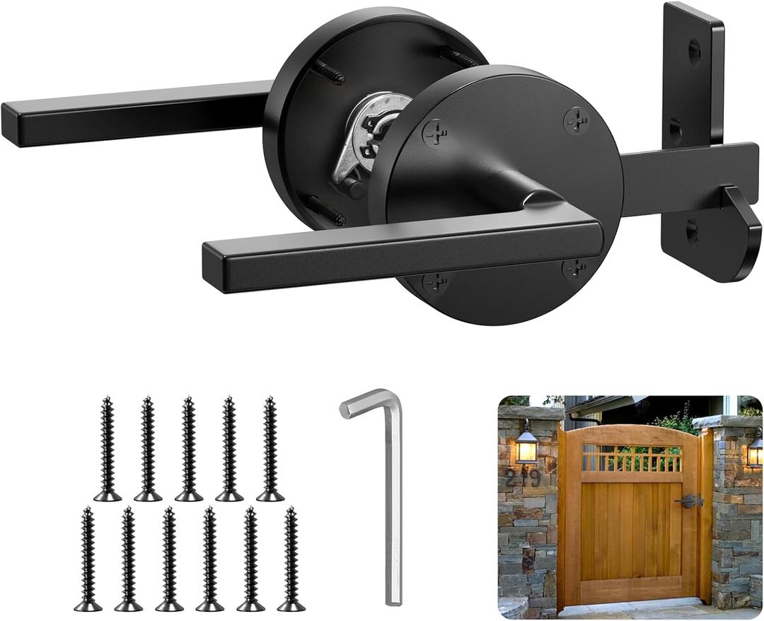 Heavy Duty Gate Latch for Wooden Fence, Double Side Gate Latch, Black Fence Gate Latch with Handles, Alloy Door Latch for Wooden Gates, Pool Gate, Backyard, Garden - Round