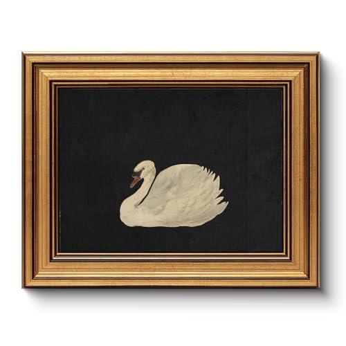 HUARCEY Gold Framed Vintage Wall Art for Living Room, Grace Swan Art Painting Pictures Rustic Animal Bathroom Prints Farmhouse Wall Decor Mother's Day Gifts for Mom Canvas Swan Shelf Decor for Bedroom