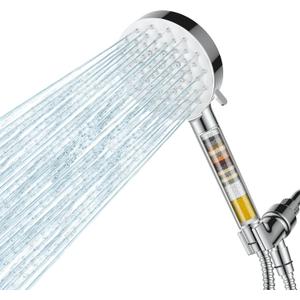 Filtered Shower Head with Handheld,High Pressure 6 Spray Mode Showerhead with Filters,Detachable Shower Head, Water Softener Filters Beads for Hard Water -Remove Chlorine (Chrome)