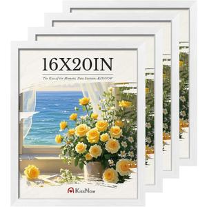 16x20 Picture Frame 4 Pack, Textured White Solid Wood, Wall Gallery Poster Frame