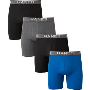 Hanes Men's Comfort Flex Fit Boxer Briefs, Ultra Soft Cotton Modal Blend Underwear, 4-pack (Large, Black/Grey/Blue - 4 Pack)