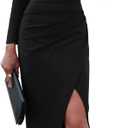 Sarin Mathews Womens One Shoulder Long Sleeve Cocktail Dresses Sexy Bodycon Ruched Wrap Split Party Formal Long Dress (Medium, Black)