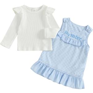 Big Sister Little Sister Matching Outfits Long Sleeve Ruffle Romper Sleeveless Overalls Dress Newborn Spring Clothes Big Sister Blue 3 Years