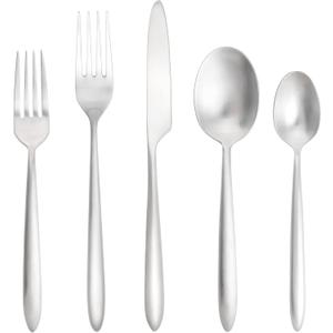 Fortessa Velo Brushed Flatware Set, 20-Piece, Brushed Stainless