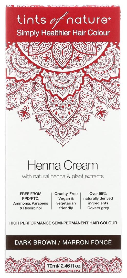 Tints of Nature Simply Healthier Hair Colour, Henna Cream Dark Brown, Semi-Permanent Hair Colour, 2.46 Oz